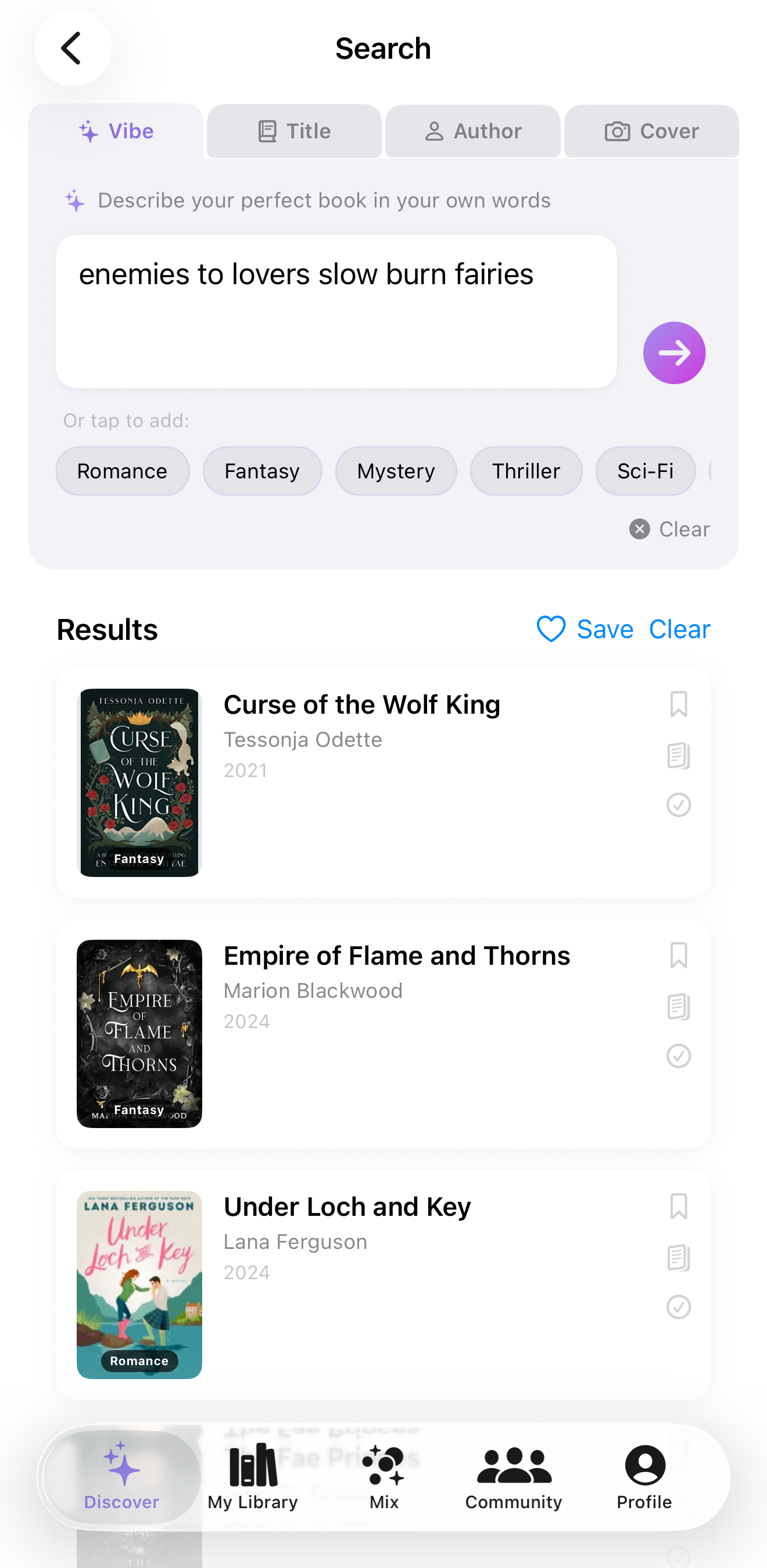 Vibe search — type enemies to lovers and get matching books